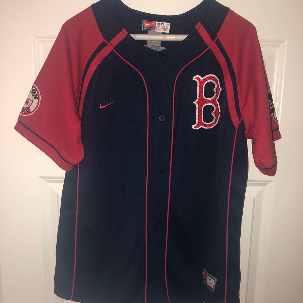 Varitek size large red socks button up jersey